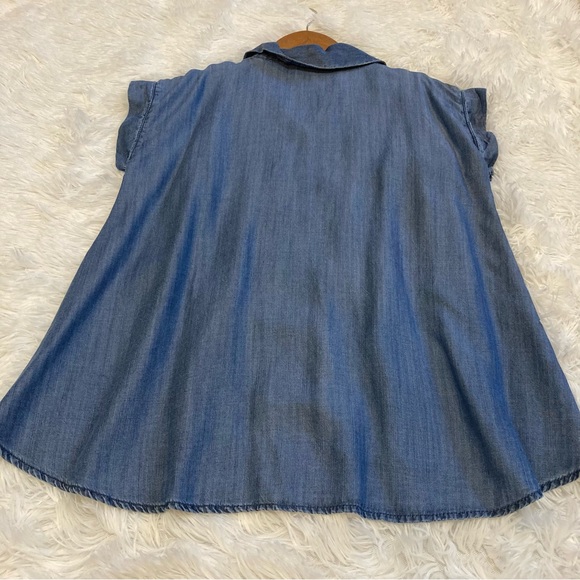Girls Crazy 8 Chambray Denim Short Sleeve Button Swing Top with Scarf Size 10-12 - Picture 5 of 7